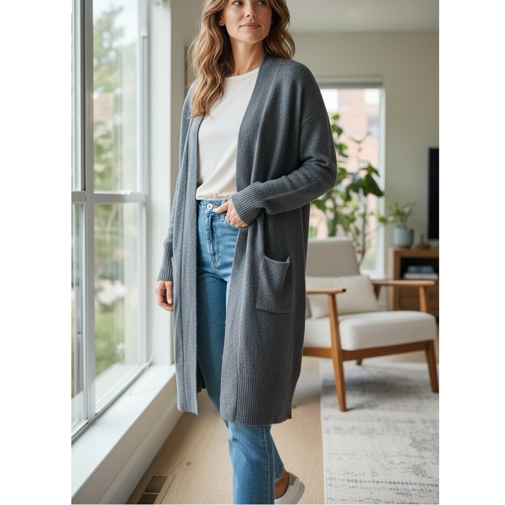NWT THE CASHMERE PROJECT 100% CASHMERE Gray Long Plush Open Front CARDIGAN Sz S